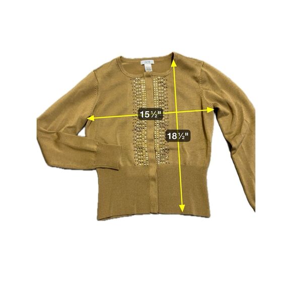 Cache Woman's Gold Sweater With Embellishments. Hidden Button Down Sz M - Picture 2 of 6